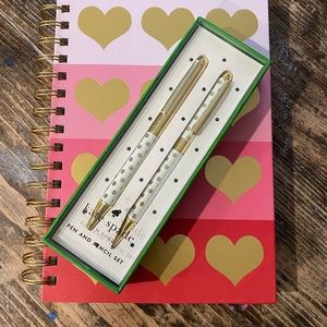 KATE SPADE ♠️ gold dot pen&pencil set with cute striped spiral notebook❤️zoom in